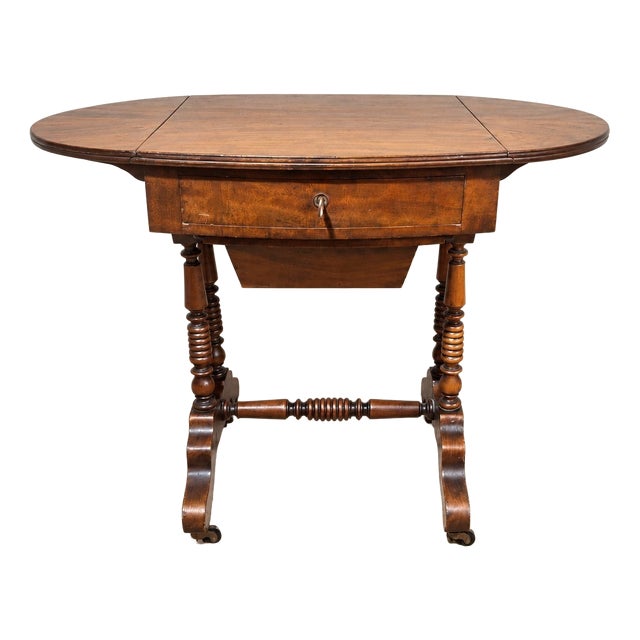 19th Century English Victorian Drop-Leaf Sewing Table For Sale