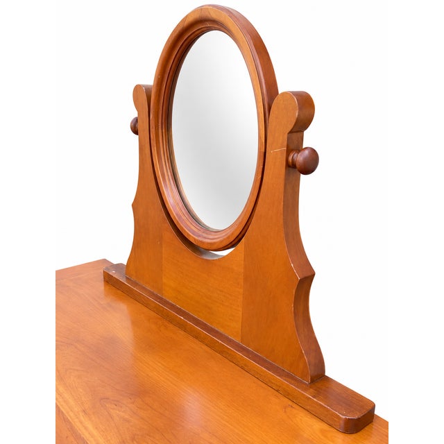 Tan Cherrywood Console Dressing Table with Adjustable Oval Mirror, 1970s For Sale - Image 8 of 11