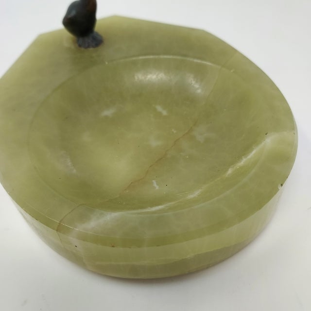Mid 20th Century Onyx Trinket Holder With Bronze Pelican Figure Green Stone For Sale - Image 4 of 7