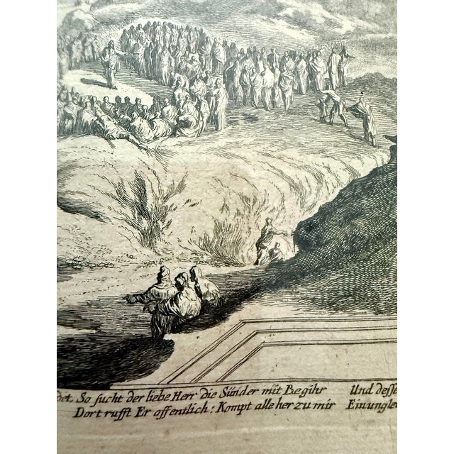 Rare Original 1687 Biblical Scene Copper Plate Engraving With Classical Architecture For Sale - Image 4 of 9