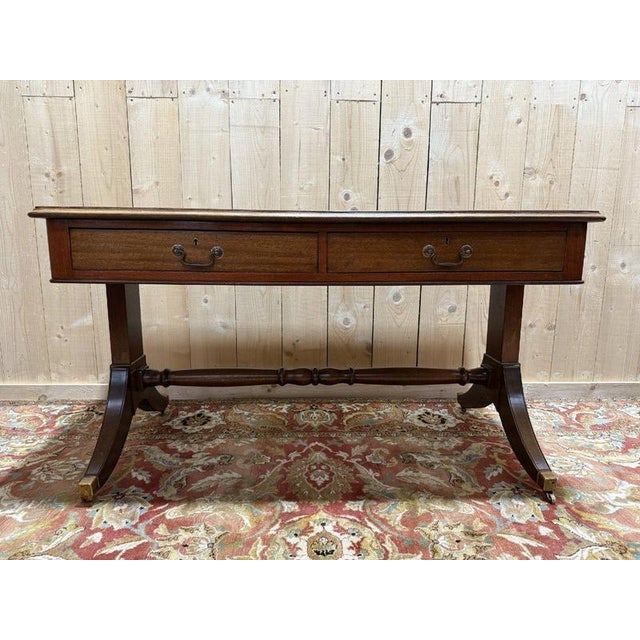 English Style Mahogany Flat Desk For Sale - Image 4 of 9