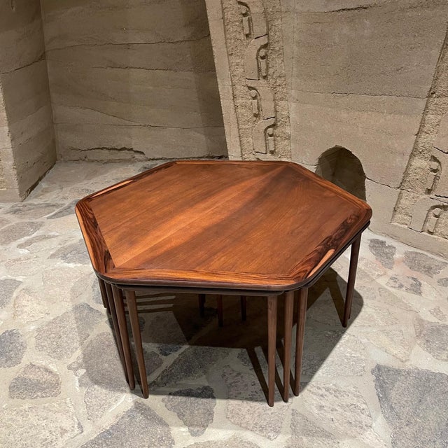 1950s France & Son Rosewood Nesting Coffee Table Set -- 7 Pieces For Sale - Image 9 of 13
