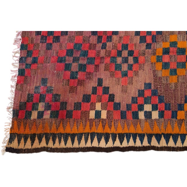 Mid-20th Century Turkish Kilim Red Handmade Tribal Wool Rug For Sale - Image 4 of 8