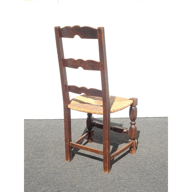 Set of Four Antique French Country Brown Rush Ladderback Chairs For Sale - Image 18 of 18