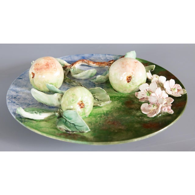 19th Century 19th Century French Longchamp Majolica Palissy Apples Wall Platter Charger For Sale - Image 5 of 10