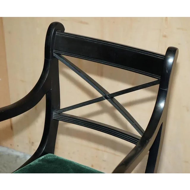 Vintage English Regency Green Velvet Dining Chairs, Set of 6 For Sale - Image 5 of 18