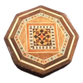 1970s Gorgeous Hexagonal Marquetry W/ Mosaic Inlay Trinket Box Made in Spain For Sale