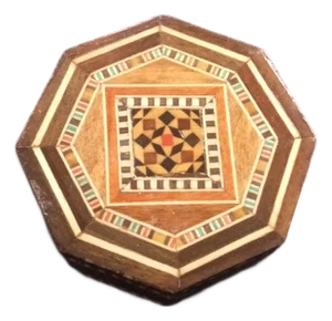 1970s Gorgeous Hexagonal Marquetry W/ Mosaic Inlay Trinket Box Made in Spain
