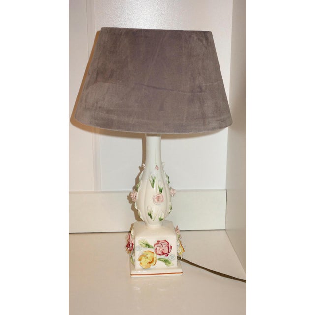 Vintage Italian Porcelain Fabric Shade Table Lamp, 1970s For Sale - Image 4 of 9