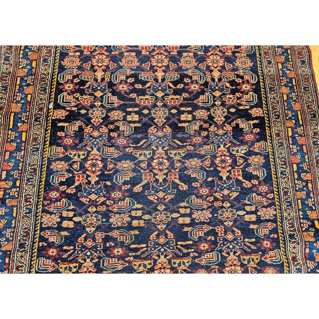 Antique Persian Senneh Area Rug, Hand-Knotted Wool, Allover Herati Pattern, Navy & Red, 4x6 For Sale - Image 12 of 18
