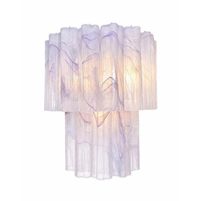 Italian vintage pair of wall sconces in Murano glass and nickel-plated metal structure. The armor polished nickel supports...