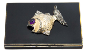 Enamel-Covered Silver Cigarette Case with Fish on the Lid