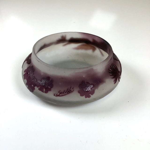 Emile Galle France Signed Acid Etched Cameo Art Glass Powder Jar or Dish with Old Sticker/Label on bottom. Measures...