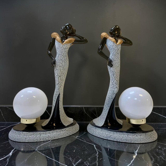 Art Deco Vintageour Girls Figurine Table Lamps - a Pair For Sale - Image 3 of 5