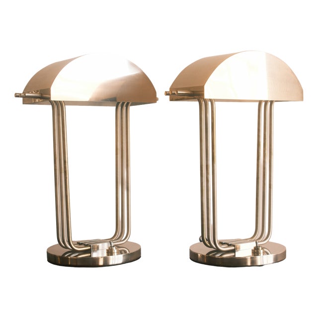 Architectural Table Lamps in the style of Marcel Breuer, France, 1970s, Set of 2 For Sale