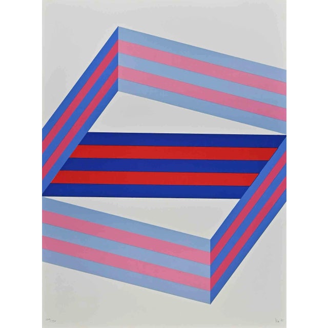 Renato Livi, Striped Composition, Lithograph, 1970s For Sale