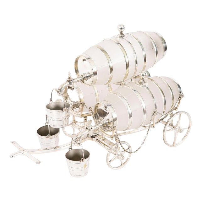 Antique Silver Plated Frosted Crystal Barrel Dispensers and Tot Pails, 1800s, Set of 6 For Sale