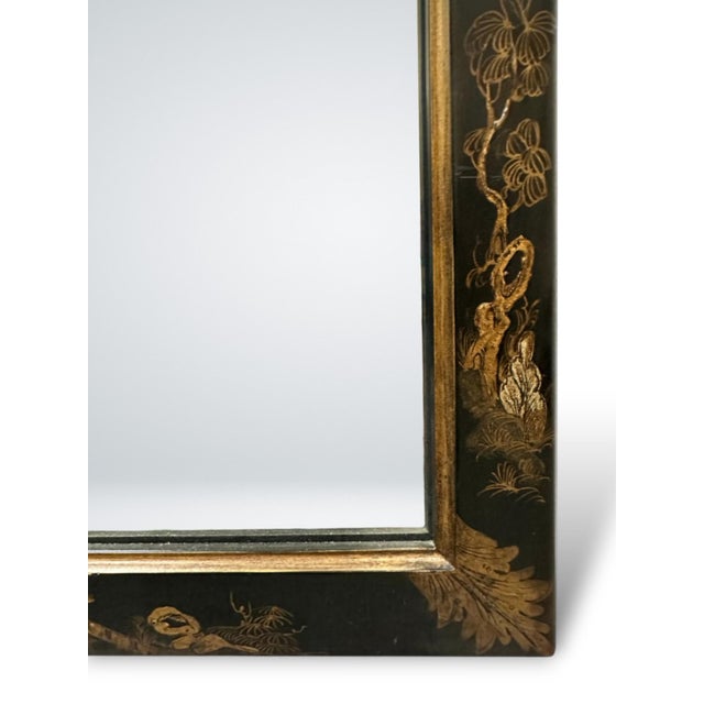 Chinoiserie Vintage Black Chinoiserie Style Wall Mirror, 47" X 25", 1974 For Sale - Image 3 of 9