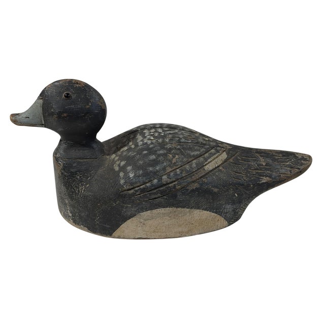 Arts & Crafts Vintage 20th Century Hand Carved & Painted Old Bluebill Duck Decoy For Sale - Image 3 of 8