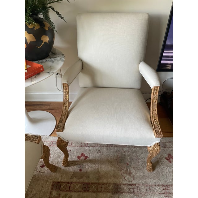 Pair of Vintage Louis XV Carved Giltwood Fauteuils For Sale - Image 6 of 11