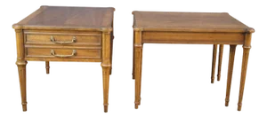 1960s 2 Drexel Heritage French Louis XVI Provincial Walnut Bedside Chests Nest Tables