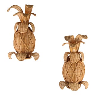 Pineapple Wicker Wall Sconces, Set of 2 For Sale
