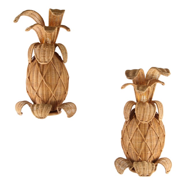Pineapple Wicker Wall Sconces, Set of 2 For Sale