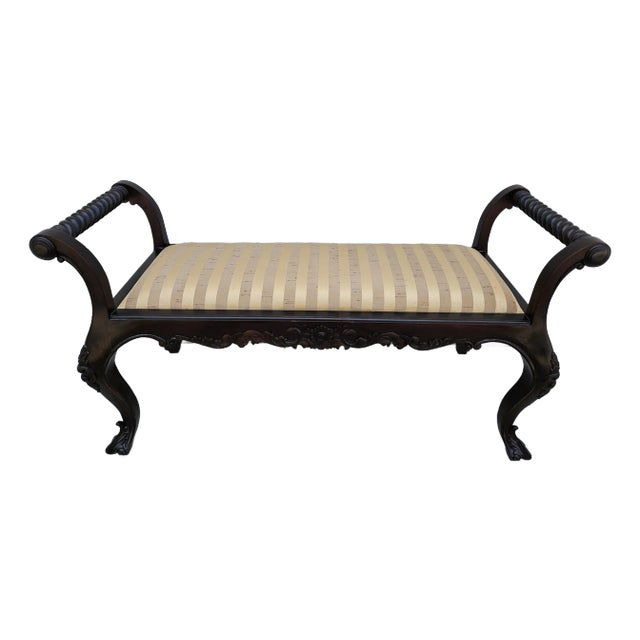 Beige Window Bench With Carved Apron and Barley Twist Side Rails For Sale