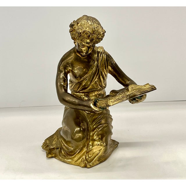 Vintage Maitland-Smith Grecian Reader Sculpture | Heavy Brass/Bronze Patina Figure Holding Book | Neoclassical Library...