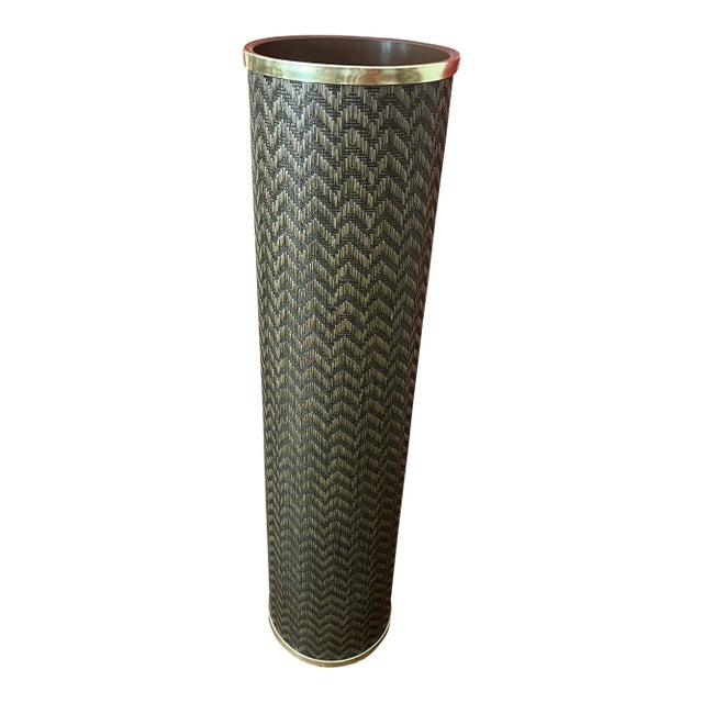 1960s Mid-Century Modern Brown Woven Cylinder Floor Planter For Sale