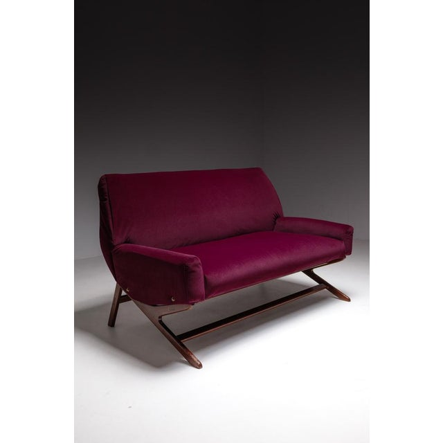 Mid-Century Burgundy Velvet Sofa For Sale - Image 5 of 5