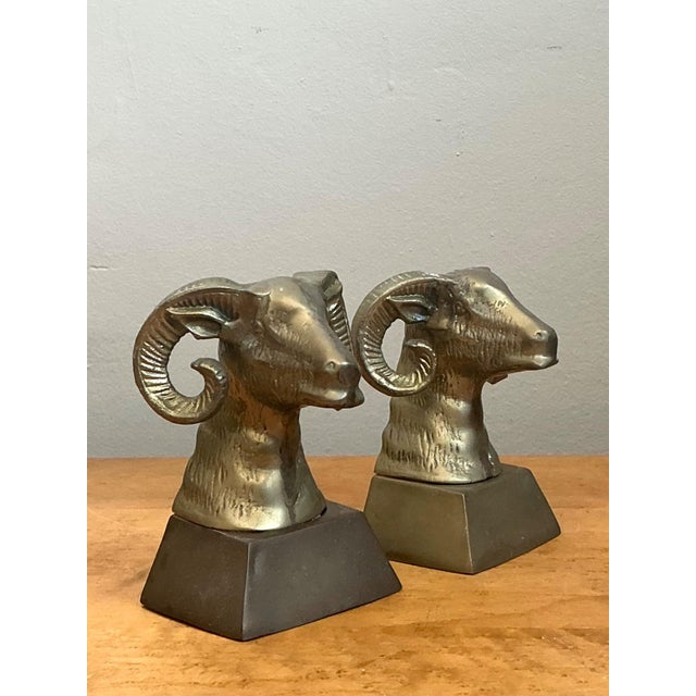 Vintage Brass Ram Bust Bookends - A Pair For Sale In West Palm - Image 6 of 18