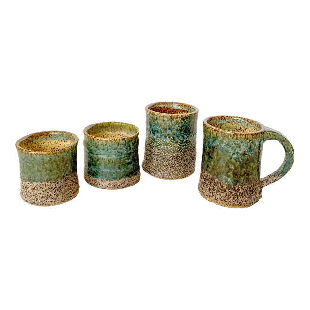 Artisan Speckled Studio Pottery Mugs - Set of 4 For Sale