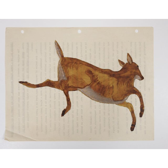 Rustic 1940s Outsider Folk Art Leaping Deer Painting For Sale - Image 3 of 3