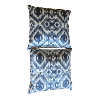 Pair of Callisto Home Blue Ikat Pillows For Sale