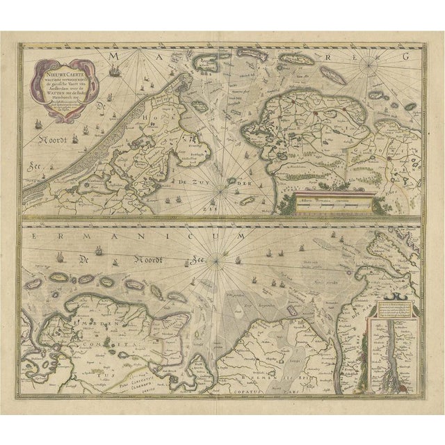 Antique Engravings with the Dutch and German North Sea Coast, 1650 For Sale