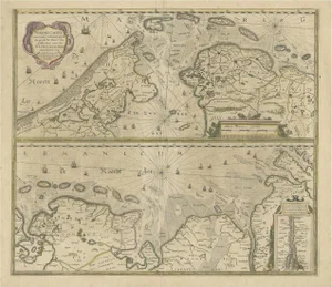 Antique Engravings with the Dutch and German North Sea Coast, 1650