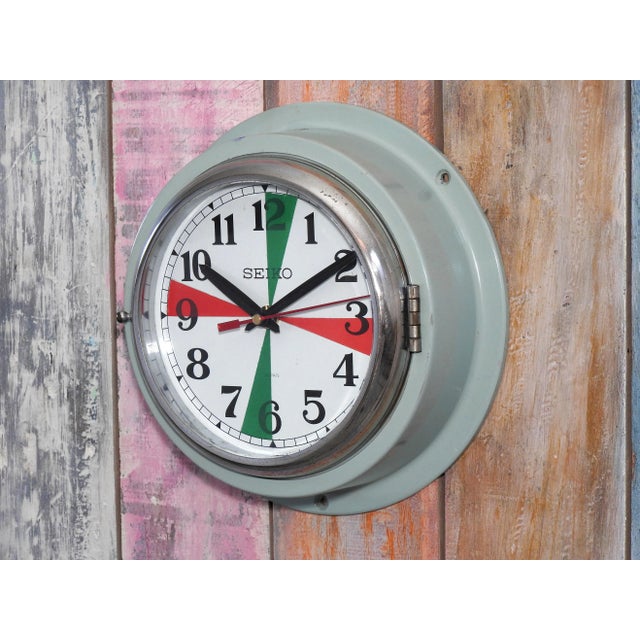 Nautical Vintage Maritime Seiko Nautical Industrial Wall Clock Silent/Sweep Navigation Aluminum Brass For Sale - Image 3 of 6