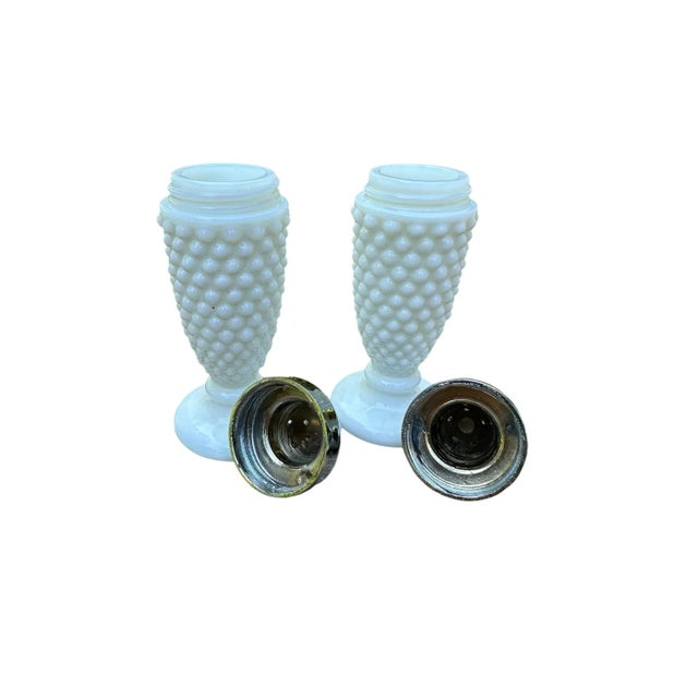 1970s White Milk Glass Hobnail Salt & Pepper Shakers- A Pair For Sale - Image 5 of 11