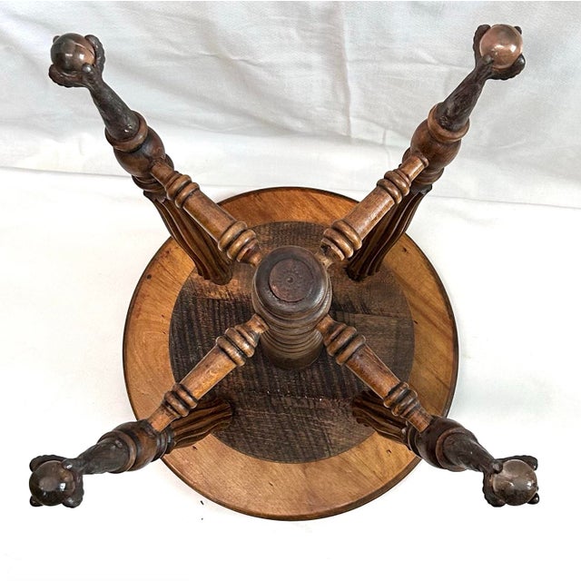 Antique Tonk Victorian Adjustable Piano Stool With Glass Ball Claw Feet For Sale In Louisville - Image 6 of 11