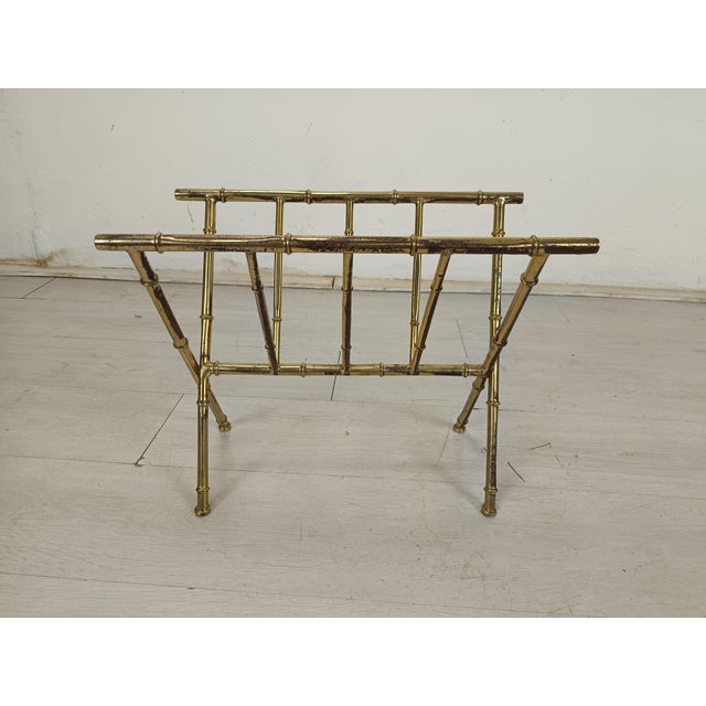 Brass and Bamboo Magazine Rack, 1970s For Sale - Image 6 of 14