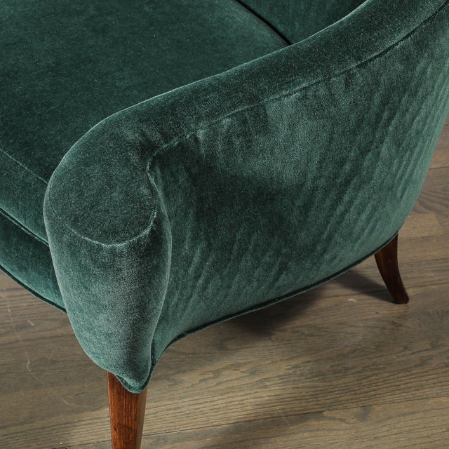 Art Deco Scroll Form Lounge Chair W/ Walnut Supports in Viridian Velvet Mohair For Sale - Image 9 of 18
