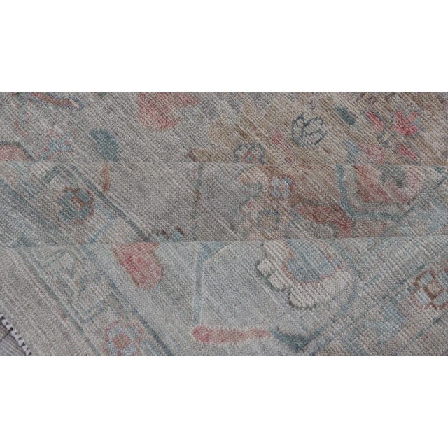 2010s Modern Floral Oushak Rug by Keivan Woven Arts, Sand Background 8'11 X 11'11 For Sale - Image 5 of 13