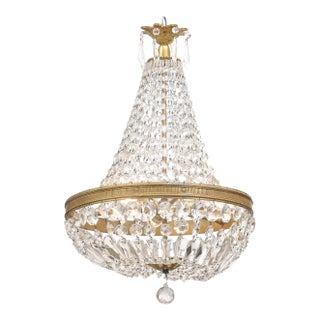 French Empire Crystal Basket Chandelier, Gilt Bronze, Early 20th C. For Sale