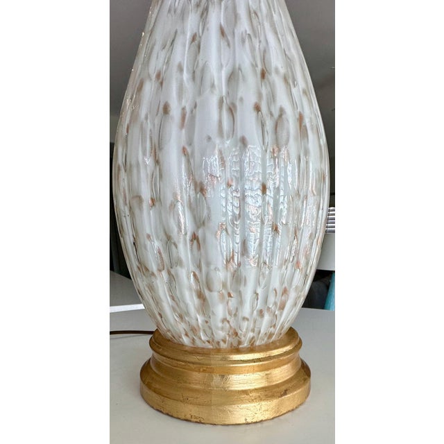 Antique White Large Single Murano White Bubbles Copper Aventurine Glass Table Lamp For Sale - Image 8 of 12