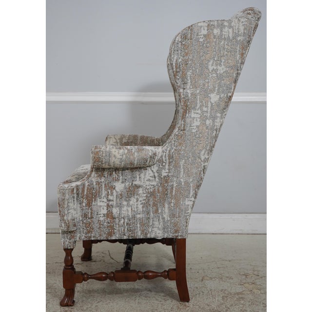 Traditional Pair of Tall Back William & Mary Style Wing Chairs For Sale - Image 3 of 18