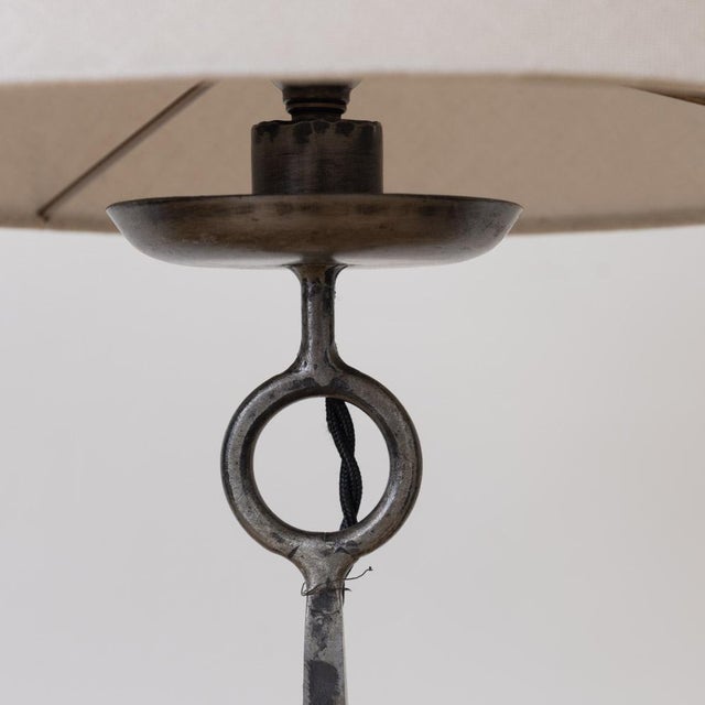 Black 1930s French Tall Iron Brutalist Table Lamp For Sale - Image 8 of 13