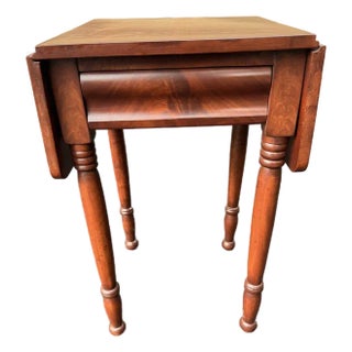 Antique Federal Period 1 Drawer Cherry and Flame Mahogany Dropleaf Work Table For Sale