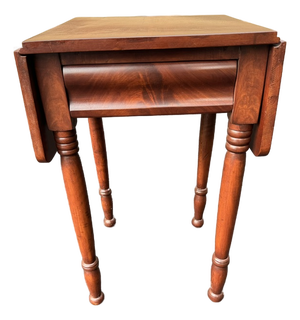 Antique Federal Period 1 Drawer Cherry and Flame Mahogany Dropleaf Work Table