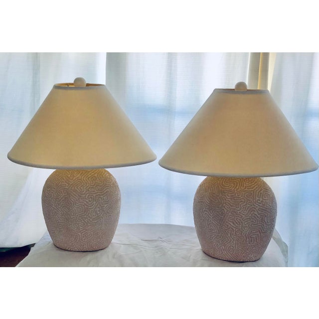 Mid Century Modern Naturalist Plaster Sculptural Brain Coral Lamps With